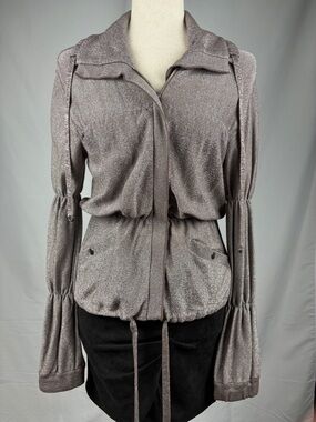 Coven Metallic Utility Jacket Cinched Waist Drawstring Brown Shimmer Jacket